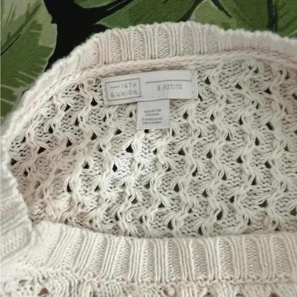 14th & Union Cream Lightweight Crochet Woven Sweater S Petite NWT - Picture 7 of 8
